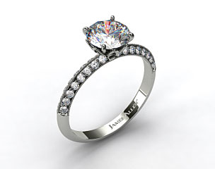 14K White Gold Pave Knife Edge Lotus Basket Engagement Ring